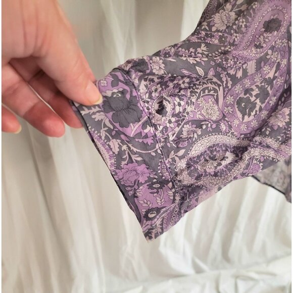 Nili Lotan Acaidia Blouse Women Small 100% Silk Purple Paisley Sheer Top Boho - Picture 6 of 16
